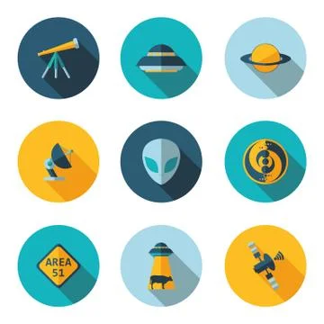 Flat icons UFO Stock Illustration