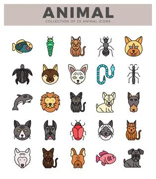 Flat icons of various animals in a collection Stockillustratie