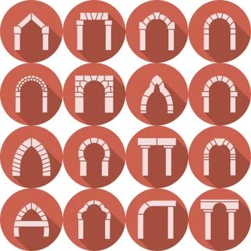 Flat icons vector collection of arch silhouette Stock Illustration