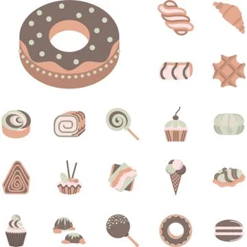 Flat icons vector collection for confectionery Stock Illustration