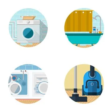 Flat icons vector collection for housekeeping Set of circle colored flat v... Stock Photos