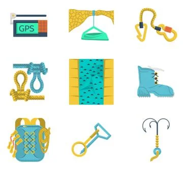 Flat icons vector collection of mountaineering equipment イラスト素材