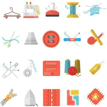 Flat icons vector collection of sewing items Set of colorful flat vector i... Stock Photos