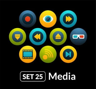 Flat icons vector set 25 - media collection Stock Illustration