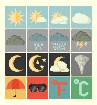 Flat icons weather set Stock Illustration