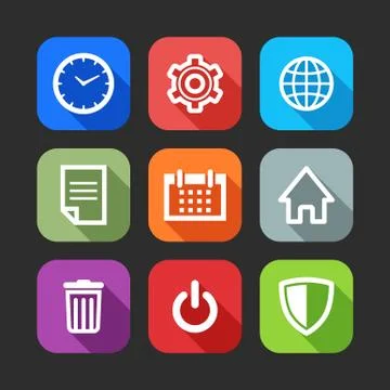 Flat icons for web and mobile applications (flat design with long shadows) Stock Illustration