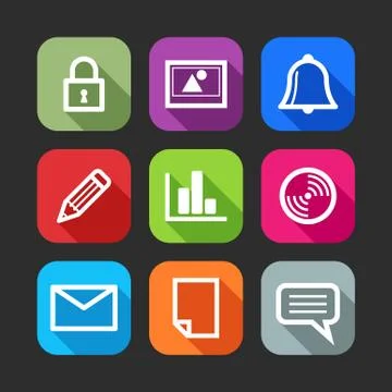 Flat icons for web and mobile applications (flat design with long shadows) Stock Illustration