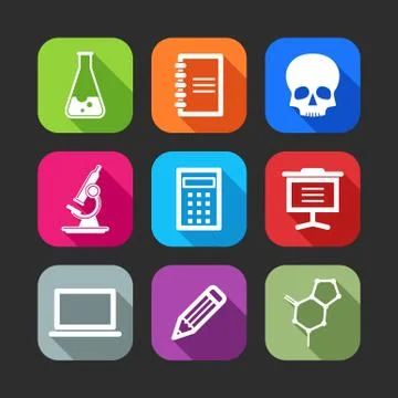 Flat icons for web and mobile applications (flat design with long shadows) Stock Illustration