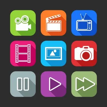 Flat icons for web and mobile applications with creative industry items(flat Stock Illustration