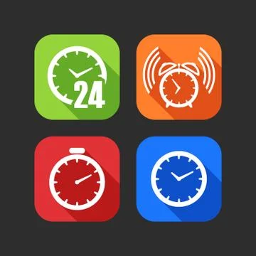 Flat icons for web and mobile applications with clocks (flat design with long Stock Illustration