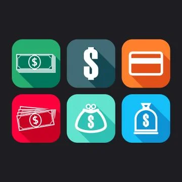 Flat icons for web and mobile applications with money signs Stock Illustration