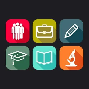 Flat icons for web and mobile applications with business, education signs Stock Illustration