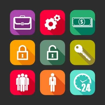 Flat icons for web and mobile applications with business signs Stock Illustration