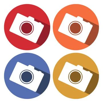 Flat icons for web and mobile applications. Camera icon. Long shadow design Stock Illustration