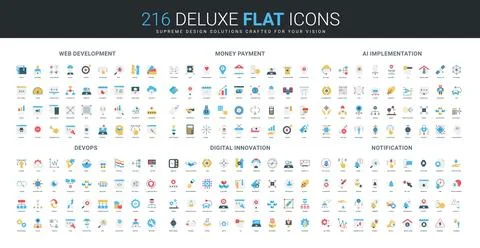 Flat Icons for Web Dev AI Payment DevOps 스톡 일러스트