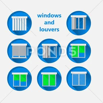 Flat icons for windows and louvers. Stock Illustration