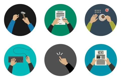 Flat icons with working hands Illustrazione stock