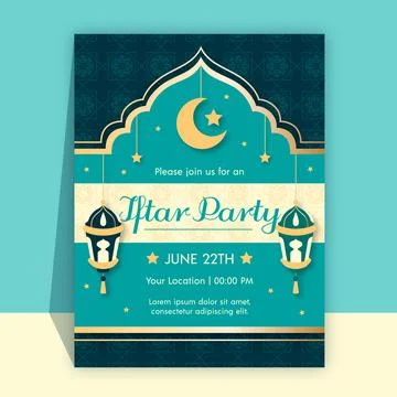Flat iftar invitation with crescent moon Stock-Illustration