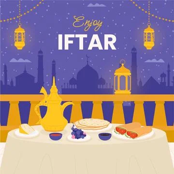 Flat iftar meal illustration for islamic ramadan celebration Stock Illustration