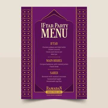 Flat iftar menu template for islamic ramadan celebration Stock Illustration