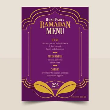 Flat iftar menu template for islamic ramadan celebration Stock Illustration