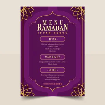 Flat iftar menu template for islamic ramadan celebration Stock Illustration