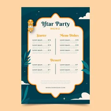 Flat iftar party menu template Stock Illustration