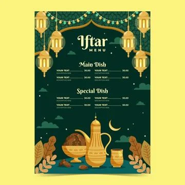 Flat iftar party menu template for islamic ramadan celebration Stock Illustration