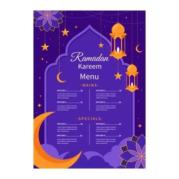 Flat iftar party menu template for islamic ramadan celebration Stock Illustration