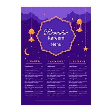Flat iftar party menu template for islamic ramadan celebration Stock Illustration