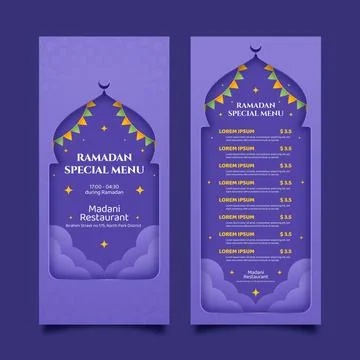 Flat iftar party menu template for islamic ramadan celebration Stock Illustration