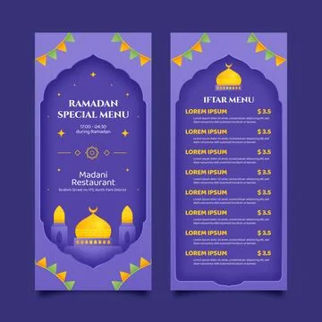Flat iftar party menu template for islamic ramadan celebration Stock Illustration