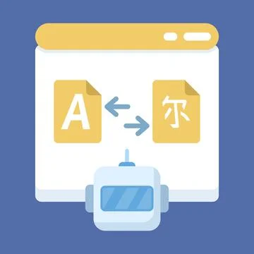Flat illustration of an AI robot performing automatic language translation Stock Illustration