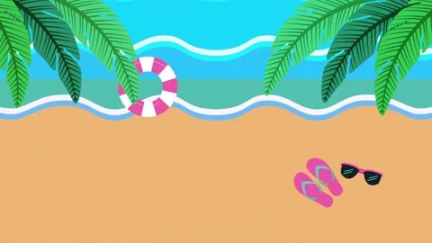 Flat illustration animation of a tropical beach with summer icons Video stock 336399749