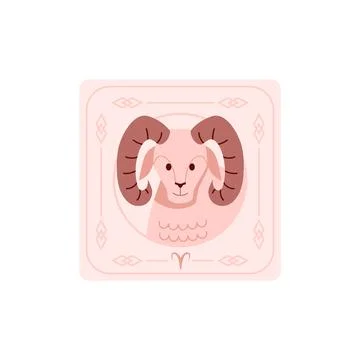 Flat illustration of the Aries sign, with the image of a goat's head. Illustrazione stock