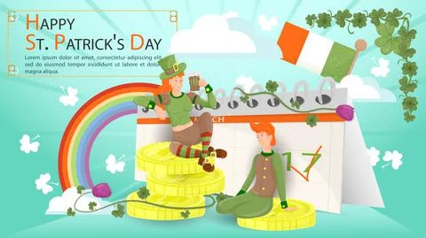 Flat illustration banner for St. Patricks Day themed designs A girl with a mu Stock Illustration