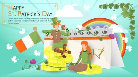 Flat illustration banner for St. Patricks Day themed designs A guy with a mug Stock Illustration