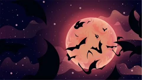 Flat illustration of bats flying up to the sky. Stock Illustration