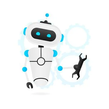 Flat illustration with blue bot. Customer support help service flat vector Stock-Illustration