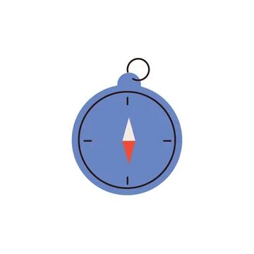 Flat illustration of a blue compass with a red and white needle and a small loop Stock Illustration