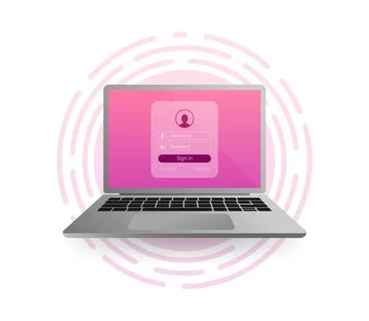 Flat illustration with blue user login laptop. Vector, flat design. Laptop Stockillustratie