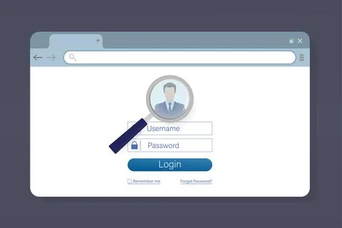 Flat illustration with blue user login laptop. Vector, flat design. Laptop Stock Illustration