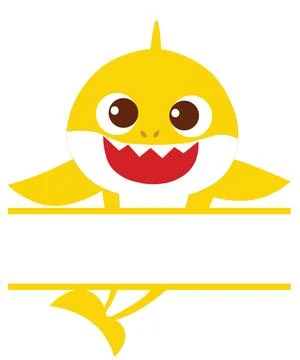 A flat illustration with bold outlines and solid colors featuring baby shark  Stock Illustration