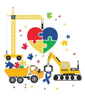 A flat illustration with bold outlines and solid colors featuring puzzle hear Stock Illustration