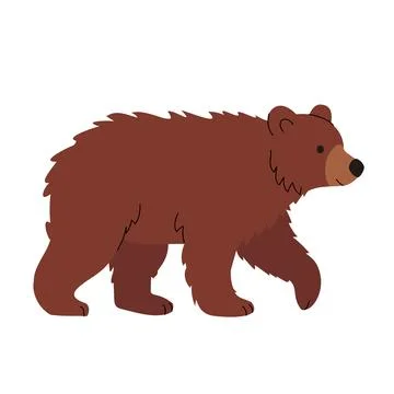 Flat illustration of a brown bear walking. Simple cartoon style with clean lines Illustrazione stock