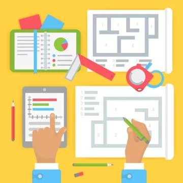 Flat Illustration of Building Project Development. Stock Illustration