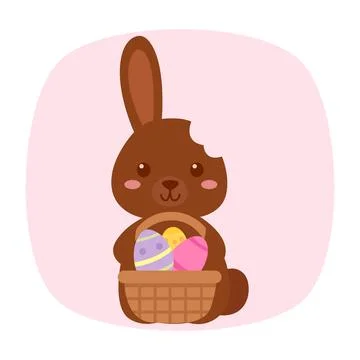 Flat illustration of a chocolate bunny with Easter eggs Stock Illustration