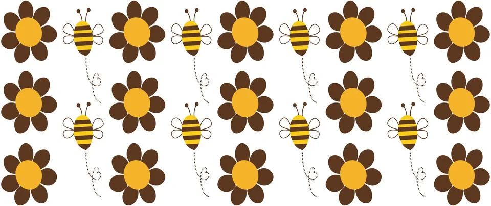 A flat illustration with clean outlines featuring pattern of brown daisies an Illustrazione stock