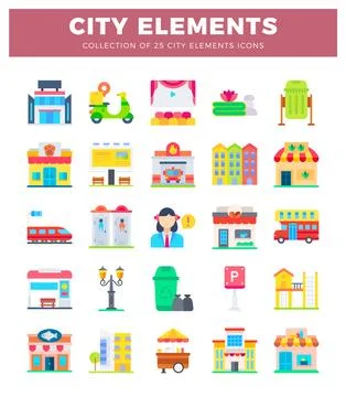 Flat illustration collection of city elements icons 库存插图