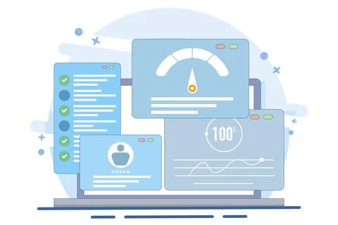 Flat illustration concept of usability testing, QA engineering, developer. Stock Illustration